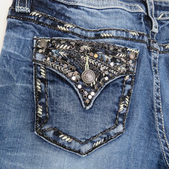 Y2k Vigoss Embellished Studded Straight Leg Jeans with Beaded Pocket Detail 30" - Picture 11 of 11